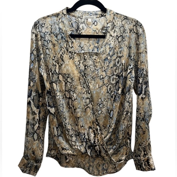 Olivia Graye Metallic Snake Print Wrap Blouse Size XS - Picture 1 of 7